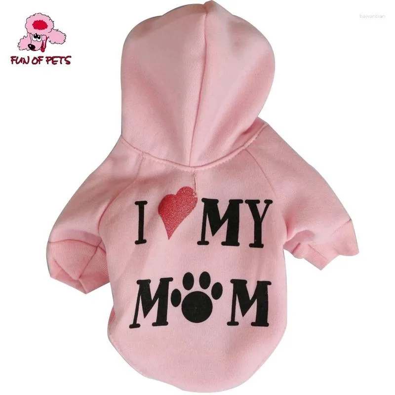 Hundkläder älskar min mamma stil fleeces hoodies för hundar katter kläder söt rosa röd blå grå vit färg husdjur