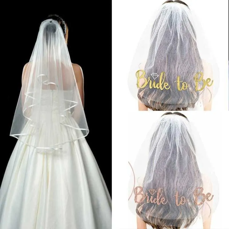Hair Jewelry Bachelorette Party For Bridal Shower Bride To- Be with Comb Short Wedding Veil_voghion.com