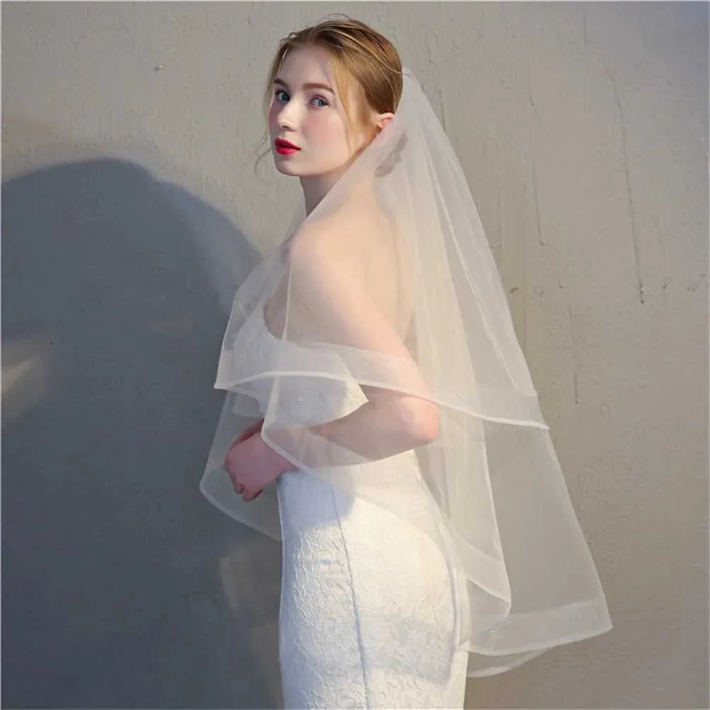 Hochzeit Haarschmuck Einfache kurze doppellagige Kopftuch Braut Hochzeitskleid heißer Verkauf Zubehör mit Haarkamm_voghion.com