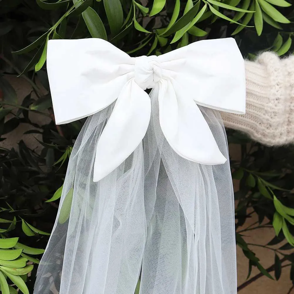 Haarschmuck Doppellagiger Mesh-Tüll Einfarbige Frauen Kurzer Hochzeitsschleier mit Clip-Bandkante Mitte Kaskadenbraut_voghion.com