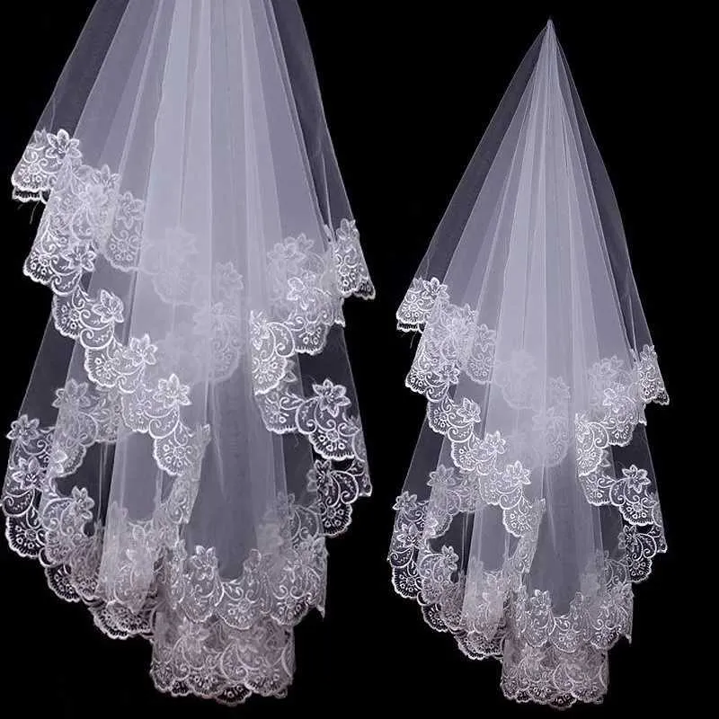 Haarschmuck Damen Brautschleier Kurz Weiß Einlagig Spitze Blumenrand Applikationen_voghion.com