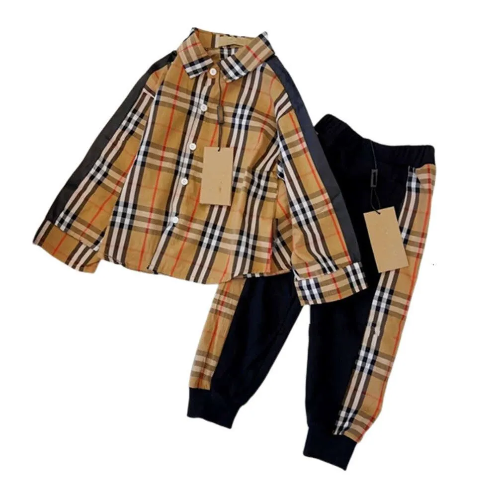 Spring and Autumn new high-quality children's suit alphabet plaid designer B8 long-sleeved shirt plaid hem pants casual children's clothes #90cm-140cm