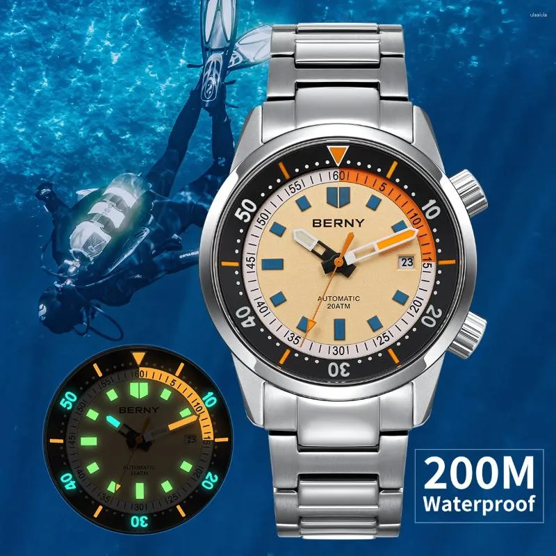 Montres bracelets Berny Automatic Diving Watches for Men 20amt Super Luminal Mechanical Men s Diver Watch Sapphire Full Innelesd Steel Dive