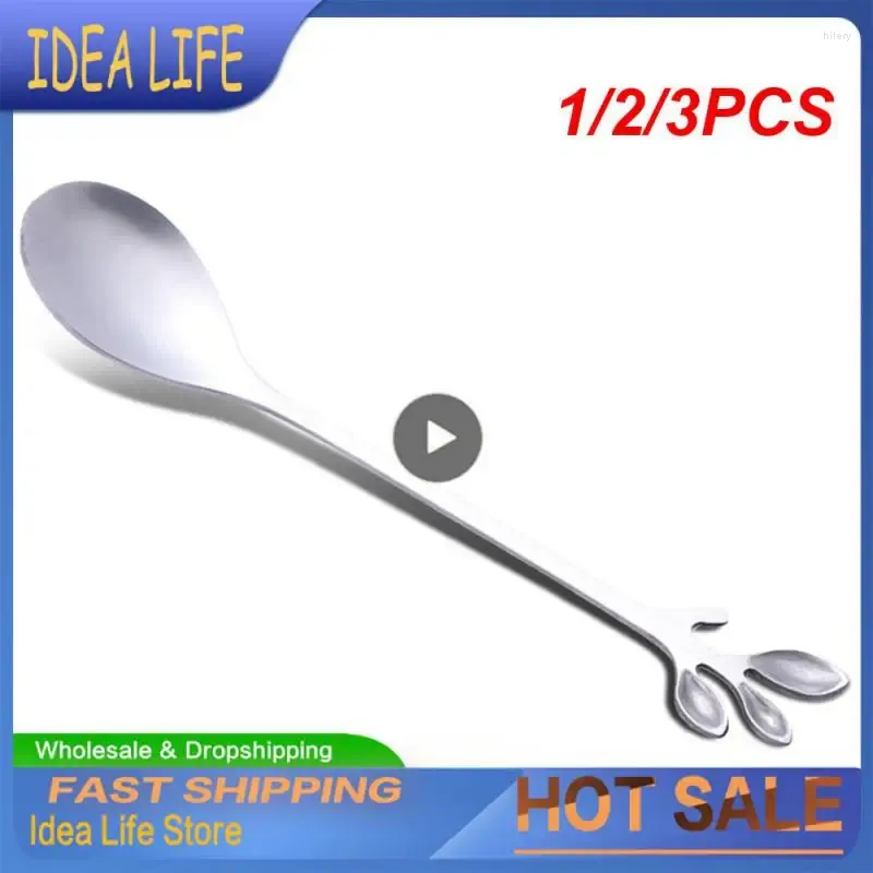 Spoons 1/2/3PCS Gold Long Handle Spoon Stainless Steel Leaf Teaspoon Nordic Mini Stirring Small Fork For Dessert Coffee Honey