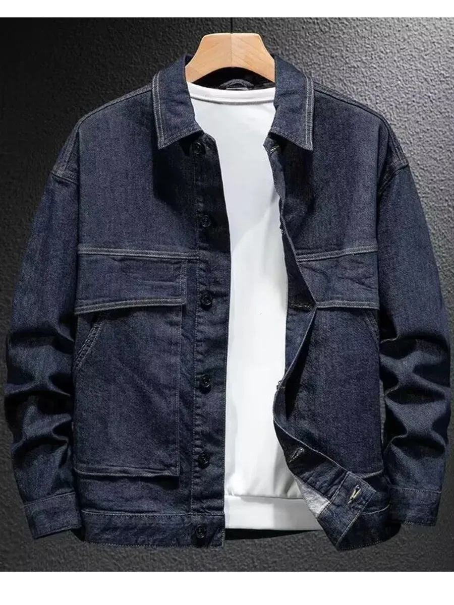 Grandes poches hommes couches jean carto-gardien de denim veste denim moteur au printemps Automne lavé de haute qualité