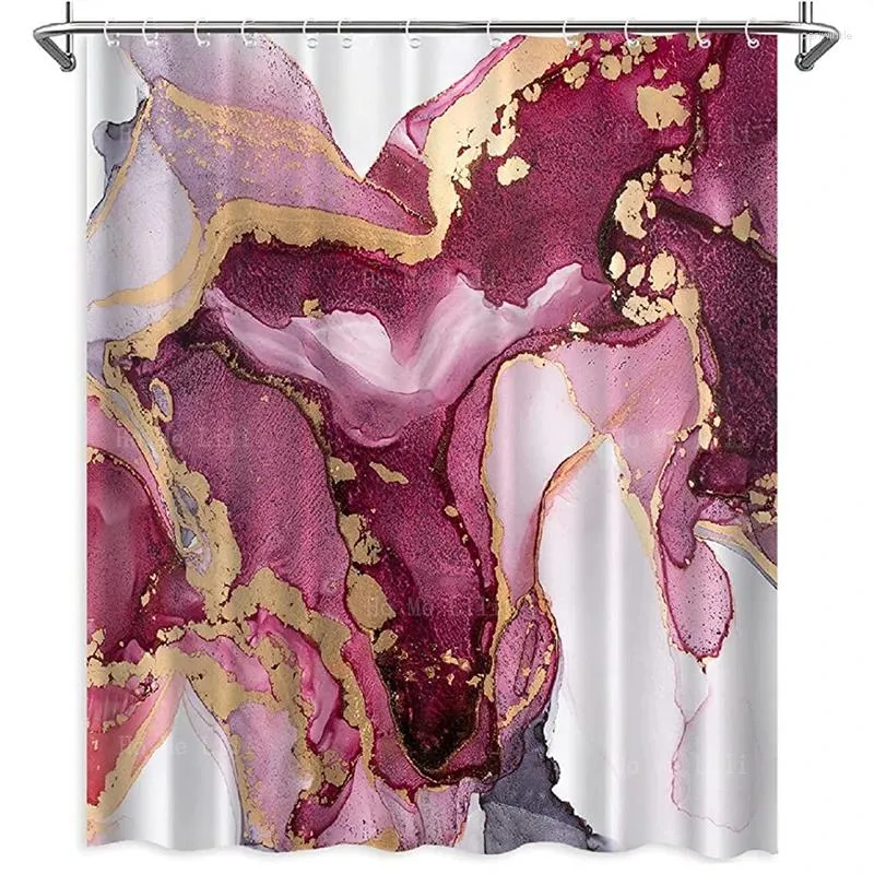 Cortinas de chuveiro Borgonha e mármore dourado abstrato rosa roxo de luxo de luxo artista de tecido à prova d'água para decoração de banheiro