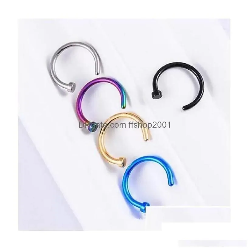 Nose Rings Studs Nose Rings Studs Titanium Steel Ring Body Piercing Jewelry Open Hoop Earring Fake Drop Delivery Dh Dhm0F