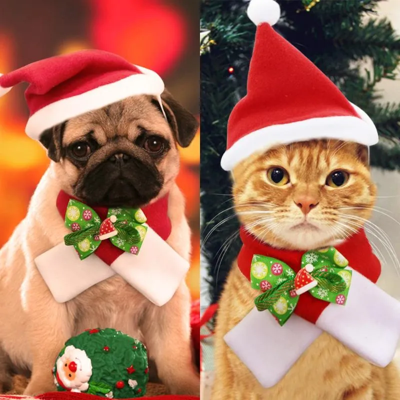 Hundkläder jul katt hatt kostym söt båge slips halsduk mops täcker husdjur leveranser små katter och hundar vinter varm kattunge