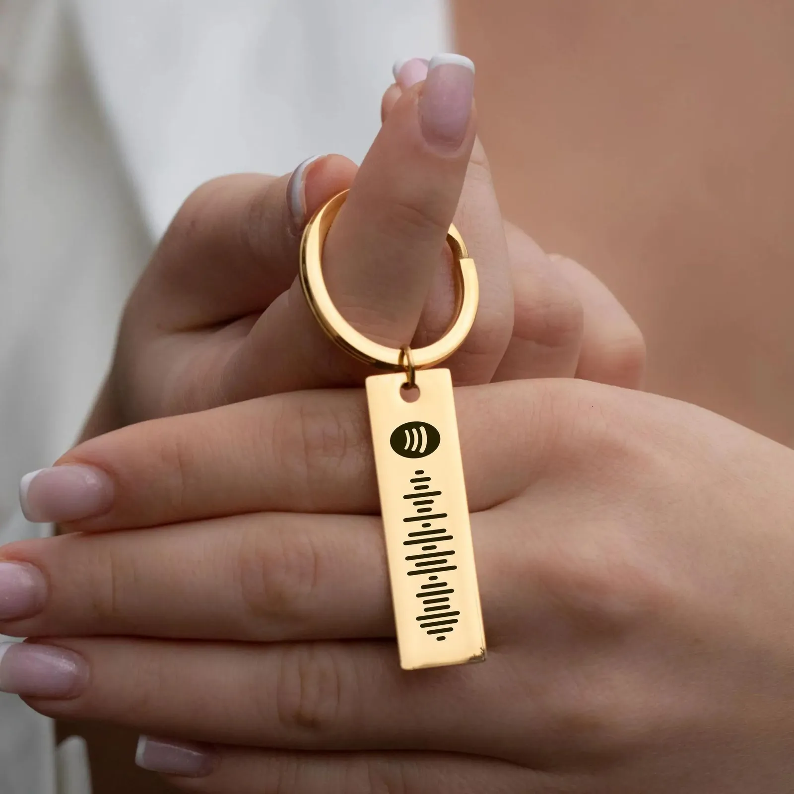 Escultura personalizada Spotify Code Keychain Texto personalizado Saudando o chaveiro de música exclusiva de música de música de aço inoxidável 240508