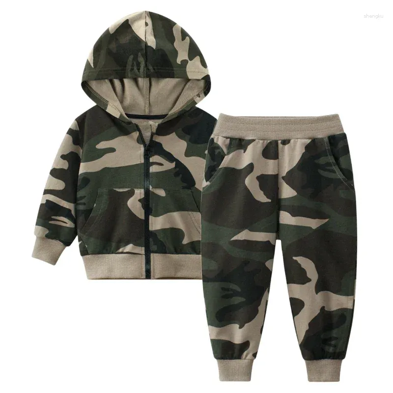 Kläder sätter pojkar barns kamouflage camo hoodie kostym långärmad huva jacka kappa sportbyxor 2024 vårhöst