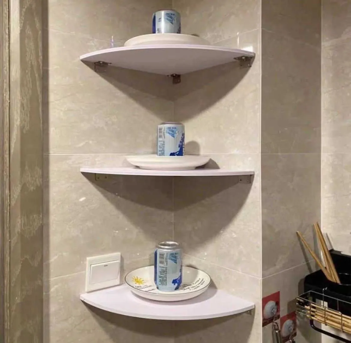 182024 White 3 Pcs Floating Wall Corner Shelf Wall Mounted Storage Rack Bathroom Shower Holder Home Bookshelf Shelves Storage X06015093