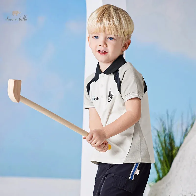 Dave Bella Summer Children Polo T Shirt for Boy White Cotton Boys T Shirt Kids Sport Tops Tees Ubrania dla dzieci DB2240369 240514