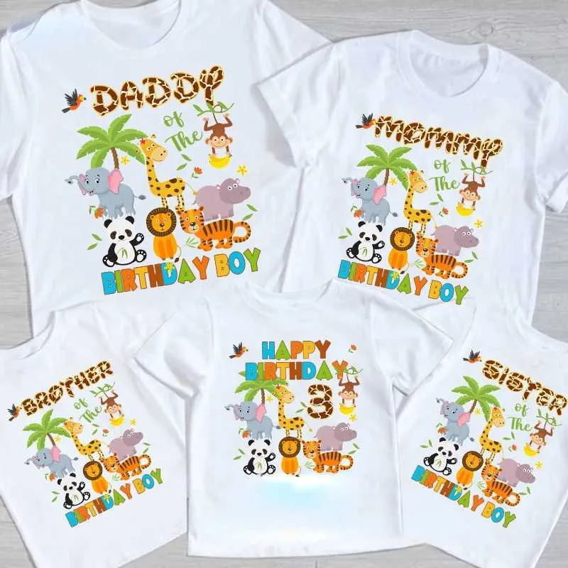 Familj matchande kläder zoo djur födelsedag t -shirt familj matchande kläder barn pojke skjorta 3 år fest flickor tshirt kläd barn outfit anpassad namn t240513