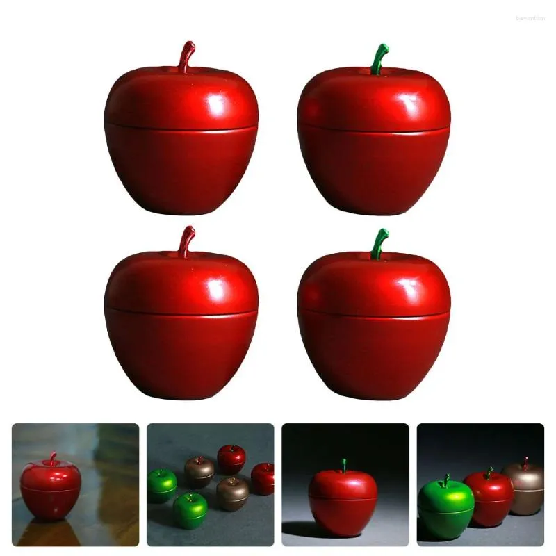 Storage Bottles Shaped Candy Dish Christmas Apple Jar Metal Container Lid Household Canister