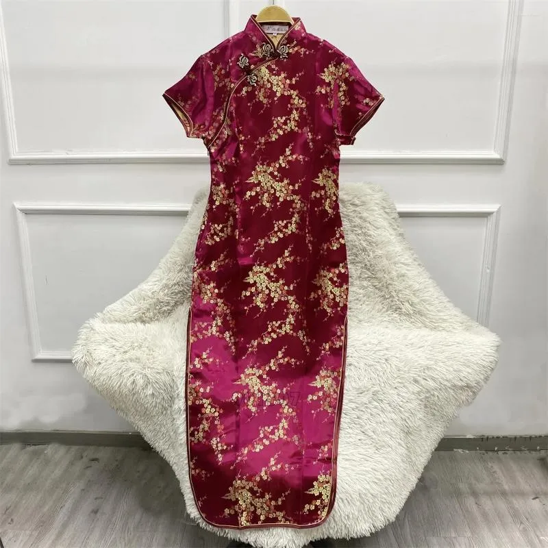 Etniska kläder Big size 3xl 4xl 5xl Qipao Flower Jacquard Cheongsam Vintage Chinese Style Dresses Elegant Party Vestidos Lady Summerwear