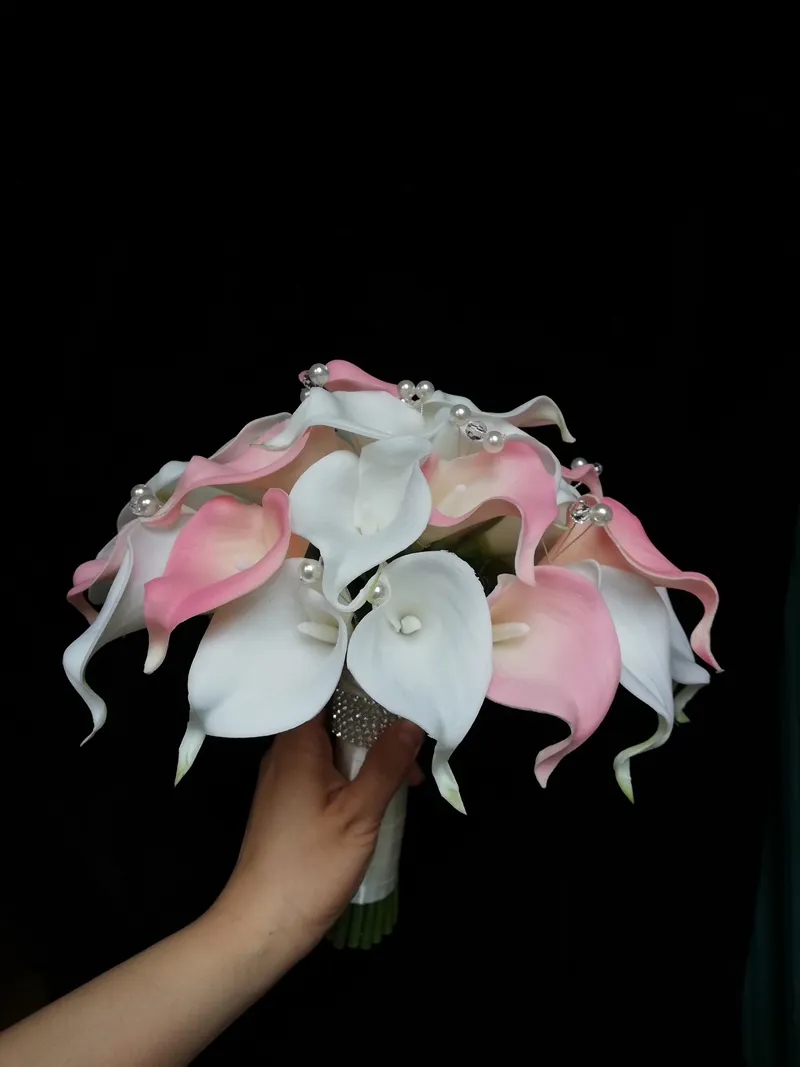 Wedding White Lotus Red Calla Lily Lotus Pearl Chain Handheld Flower