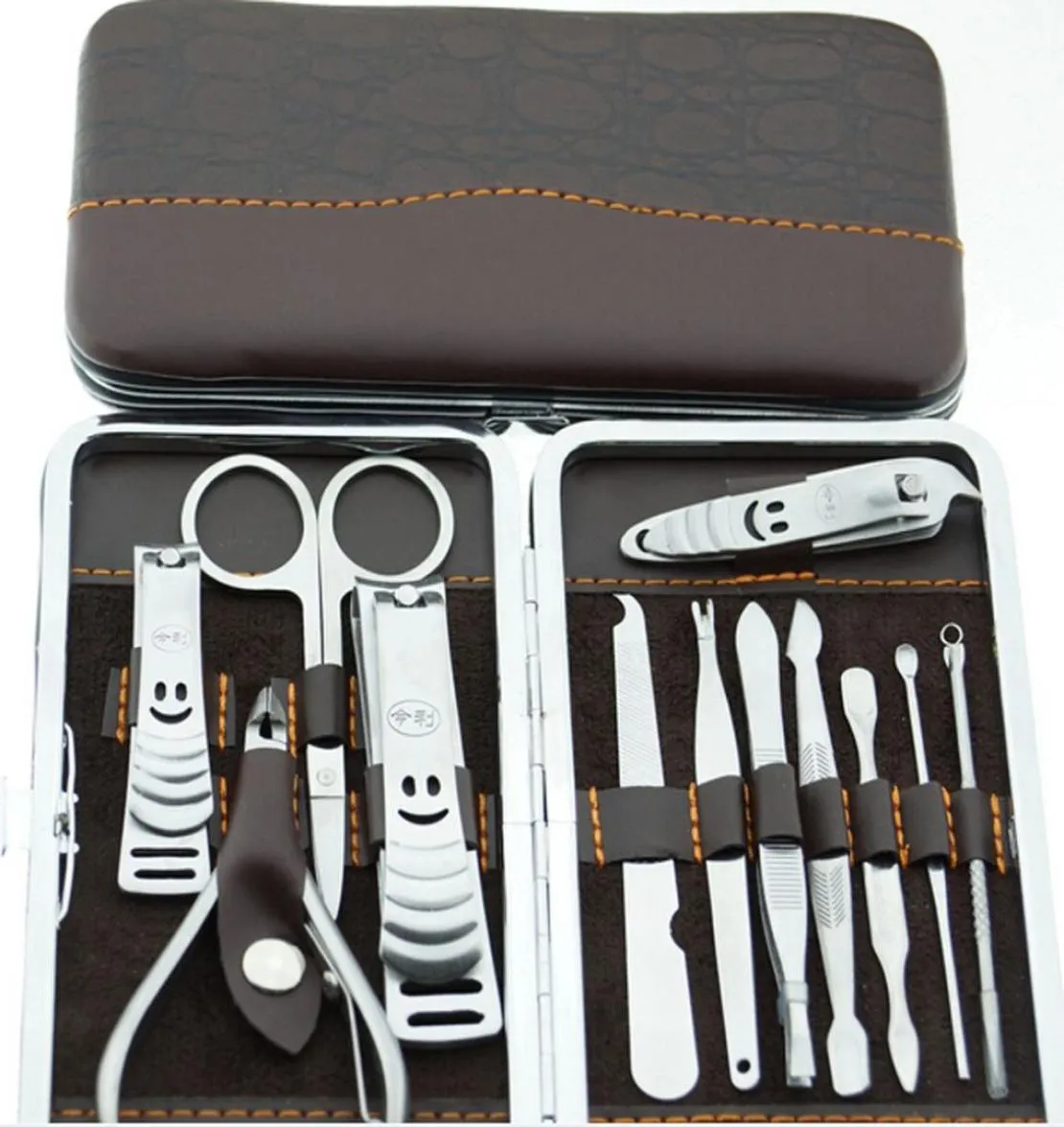 Pedicure Scissor Scissor Tweezer Knife Pick Pick Utility Manicure Set Ferramenta Padrão de pedra Caso1 Conjunto 12pcs Clip82080611