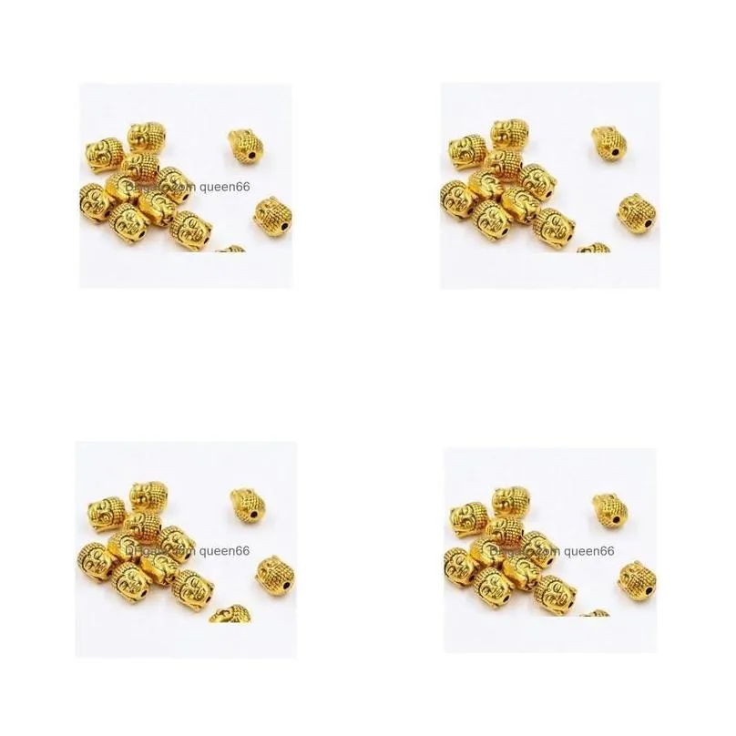 Aleación de aleación 100pcs/lote de oro chapado en la cabeza de buda chapas de abalorios para joyas que realiza la entrega de gota de 10x8 mm dhdch dhuim