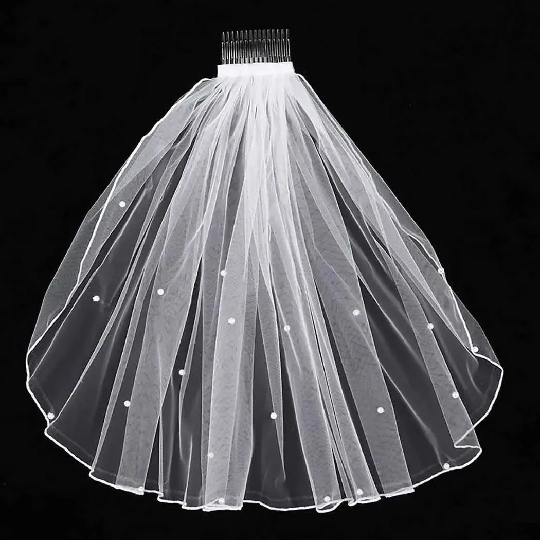 Jewelry Crystal Bridal Veils Short 1 Tier Soft Mesh With Comb Wedding Party Bride Hair Accessories for Women and Girls_voghion.com