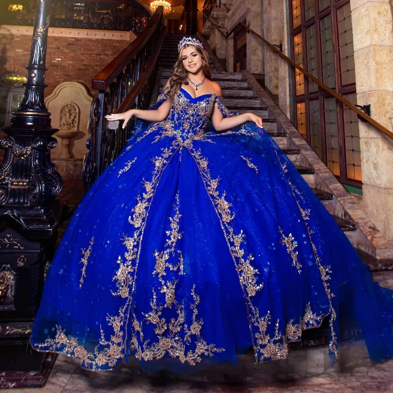 Vestidos De Quinceanera De Color Azul Real 2025 Applices De Encaje