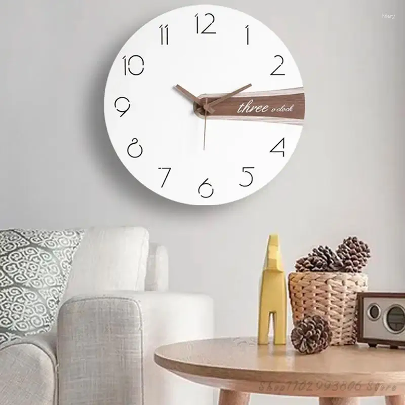 Relógios de parede Relógio moderno relógio sala de estar madeira redonda elegante casa clássico Montre Murale House Acessórios