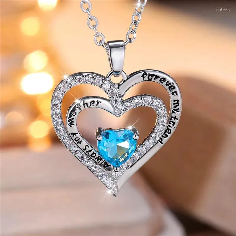 Colliers pendants Collier de coeur de pierre bleu cristal mignon bijoux de mariage vintage pour les femmes cadeaux de la fête des mères