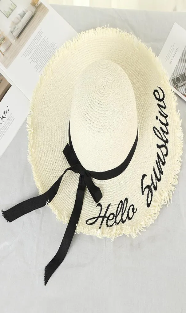 Chapeau à bord large de paille Summer Big Broideery Protection solaire A réglable Flopppy Pliable Beach Hats For Women 20214395394