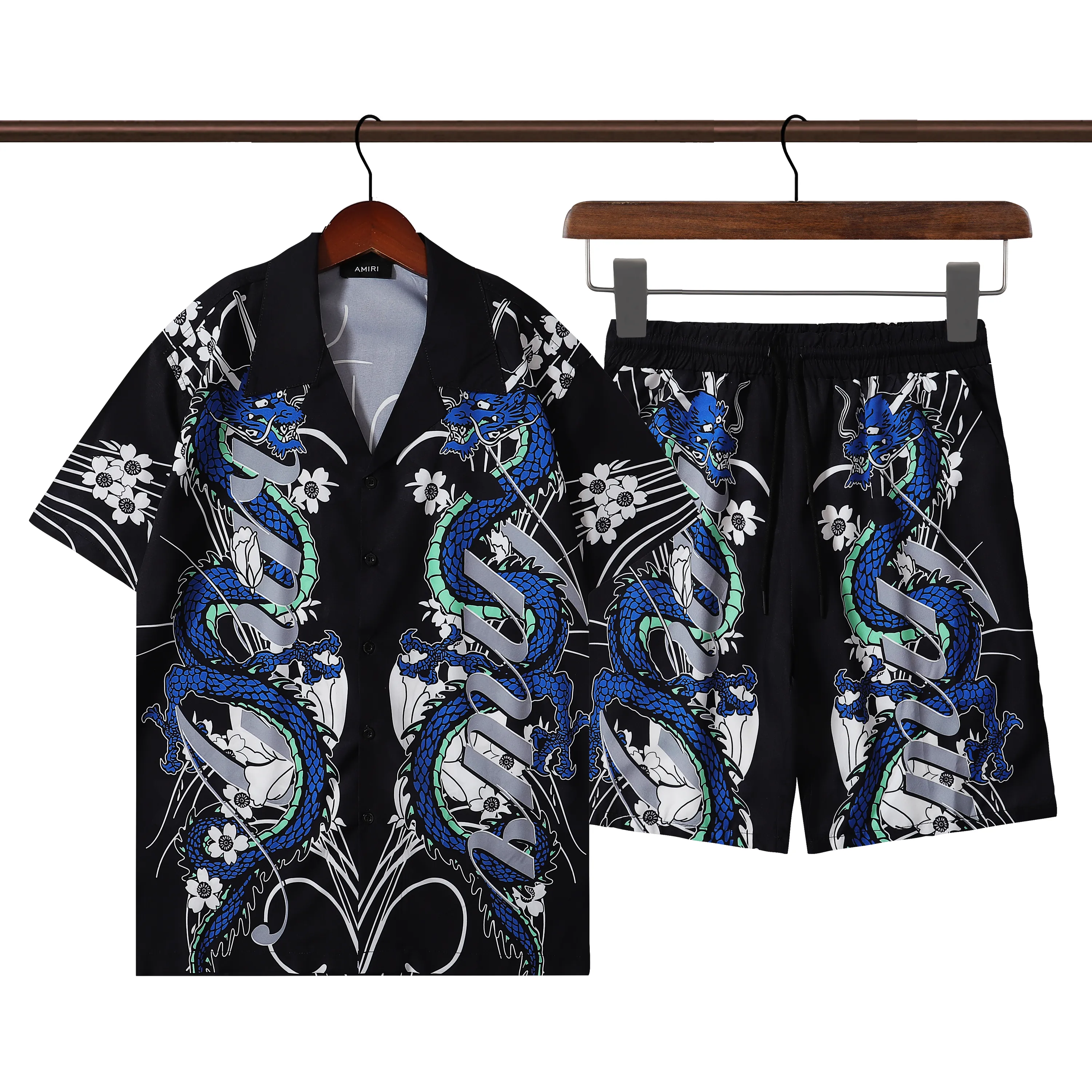 Geometrisches Druck kurzarmes Hemd Lose Shorts Anzug Tracksuits für Männer Sommer Hawaii Outfits Sets zweiteilige Bluse -Hosen Set A9