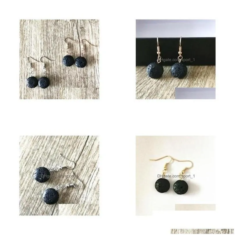 Dangle Chandelier Dangle Chandelier Round Black Lava Stone Earrings Necklace Diy Aromatherapy Essential Oil Diffuser Earings Jewelry Dhjvi