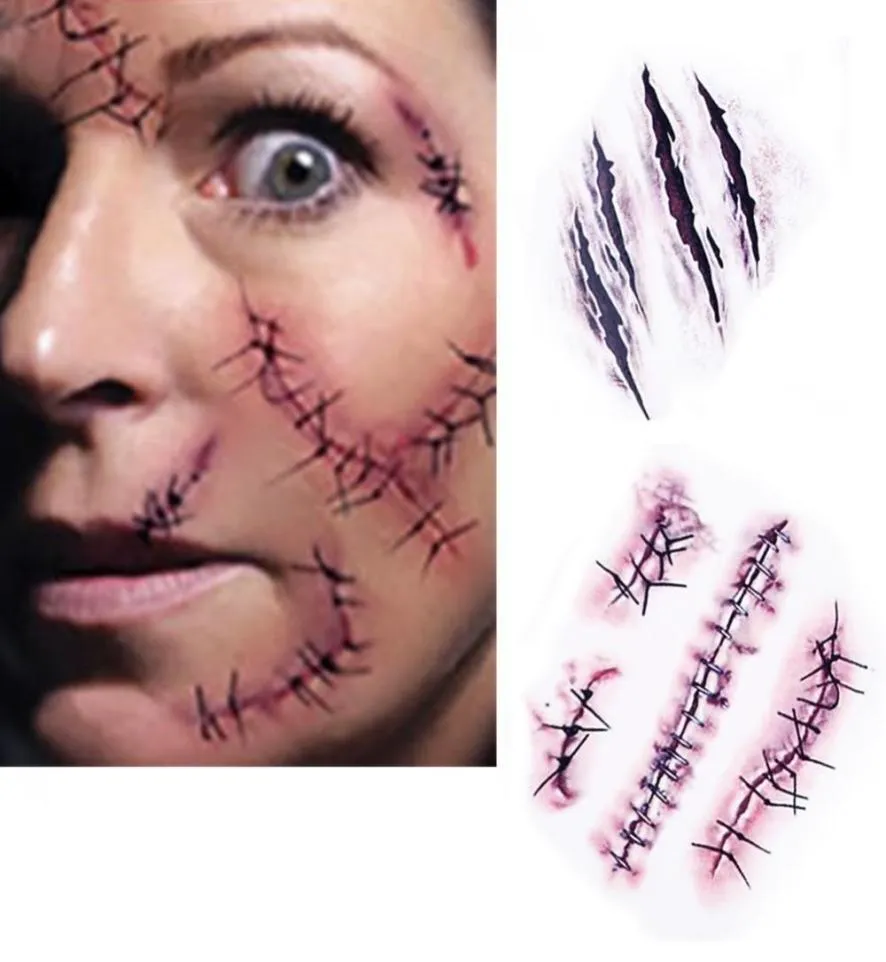 Tatuaggi di cicatrici di zombi di Halloween con falsa emazione Sangue Speciale Costume Makeup XB18328570