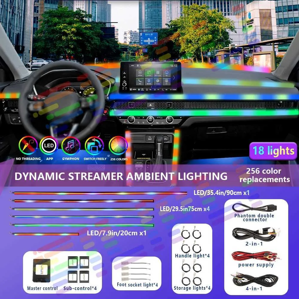 Luci decorative 22 in 1 INTERN Ambient Lights LED Auto Atmosfera Ottica Atmosfera di illuminazione al neon App telecomando a strisce decorative auto T240509