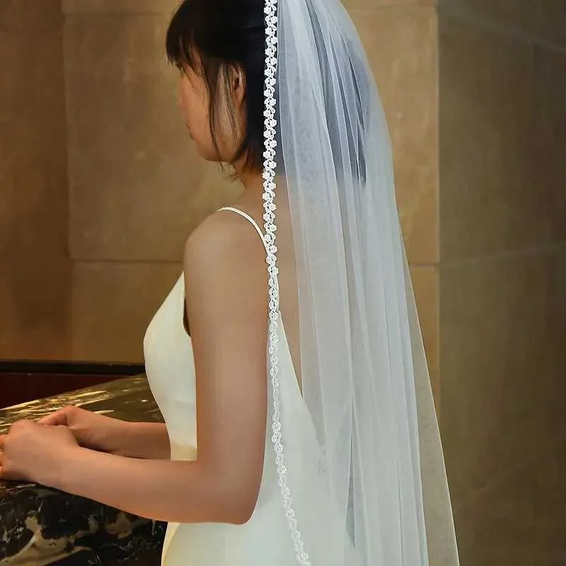 Gioielli per capelli MZA04 Veli Sposa Fiori Vite Applique Pizzo Bordo Matrimonio Parziale Trim 1 Tier Valzer Velo Accessori Sposa_voghion.com