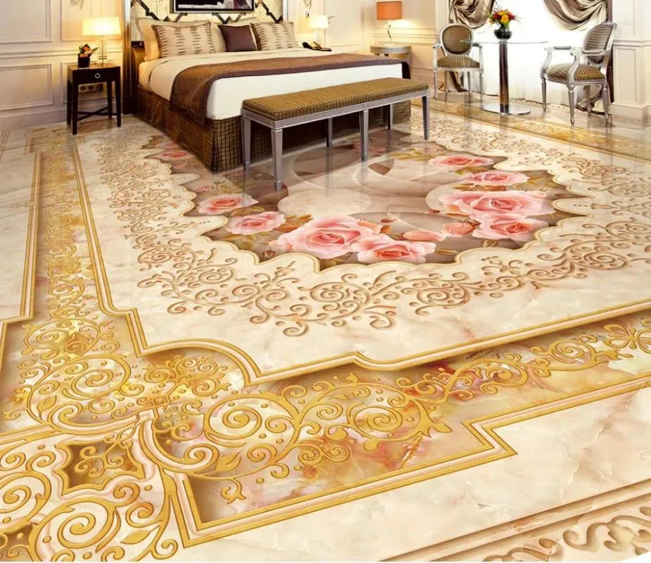 Fonds d'écran de style luxe en marbre Parquet 3d plancher PVC Impression de papier peint étanche étanche décorations murales