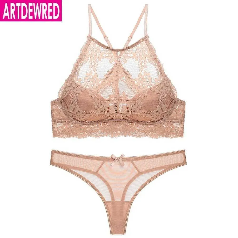 BRAS Sets neue Top -Baumwolle sexy Unterwäsche Set BH BH Brassiere Frauen Dessous Set Lace Stickerei Push Up BH Panties Sets DP V Gather Y240513