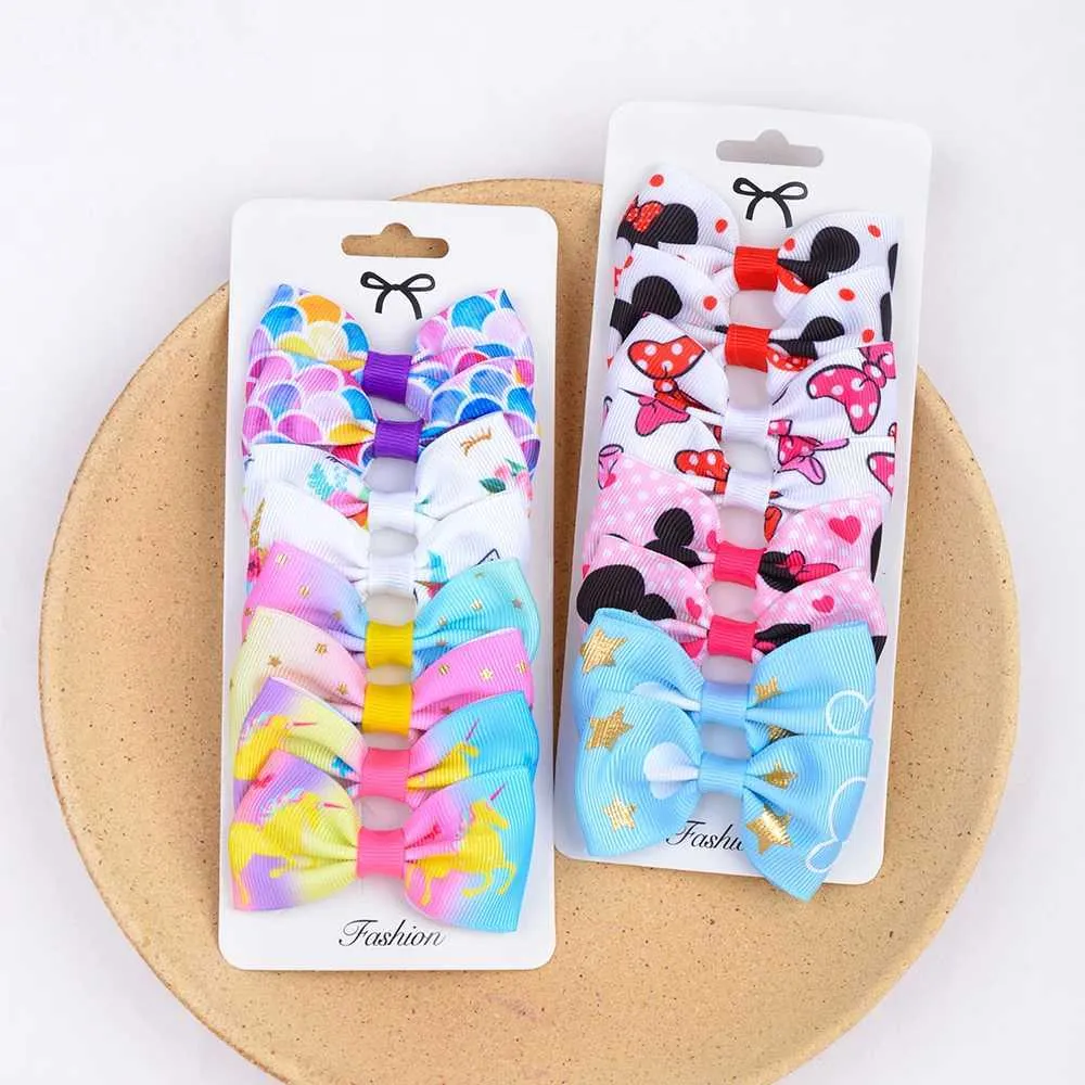 Hair Accessories 8 pieces/set printed Grosgrain ribbons bow clips small bows childrens headwear DIY best gift for childrens hair accessories d240513