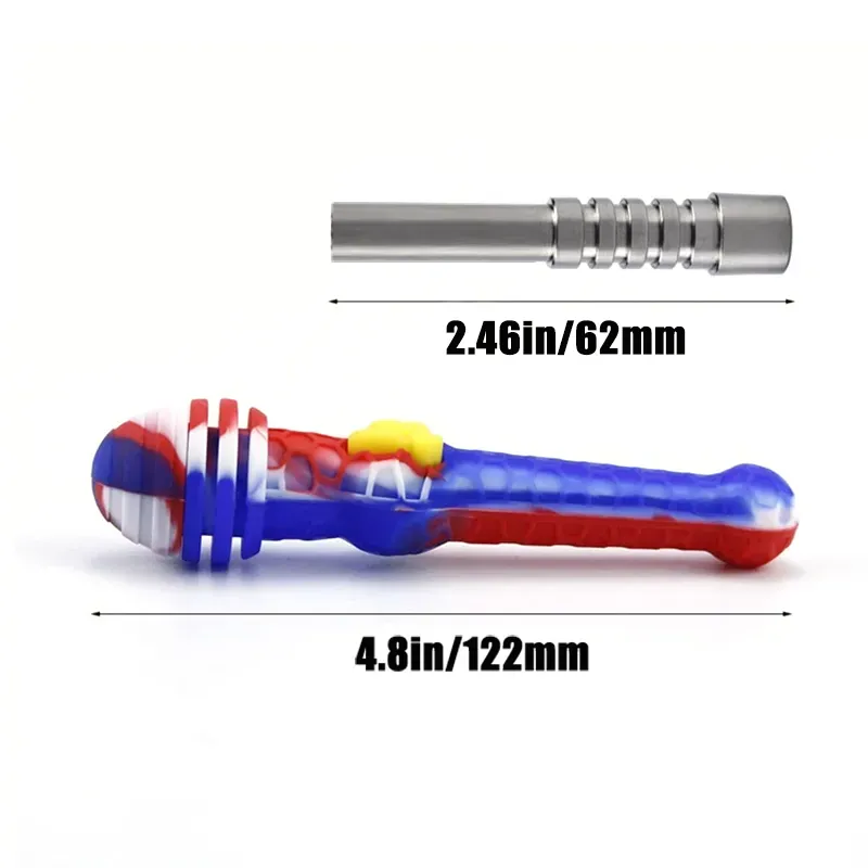 Handheld Pipe With Titanium Nail 4.8 Inches Smoking Supplies Oil Rigs Colorful Silicone Pipes Bong Free Ship Wholesale