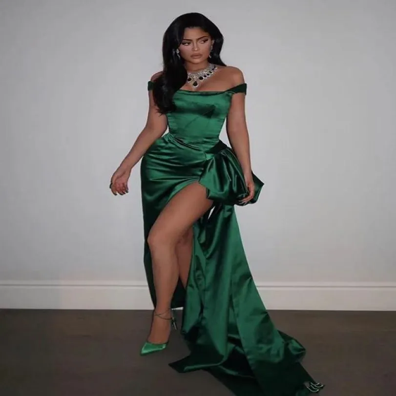 Einfache Emerald Green Mermaid Prom Kleider 2021 sexy Seiten Schlick von Schulter schürtes Anlass Kleid Satin -Festzug Partykleider sogar 293t
