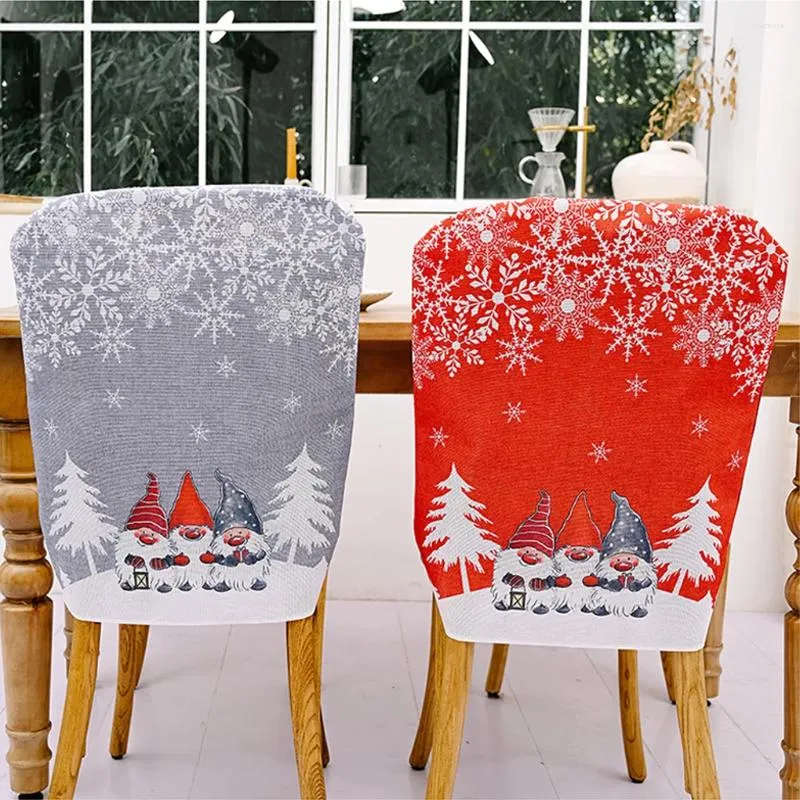 Coperture per sedie Copertura da pranzo natalizia in stile nordico fiocchi di neve gnome senza volto decorazione protettiva di protezione oggetto di scena