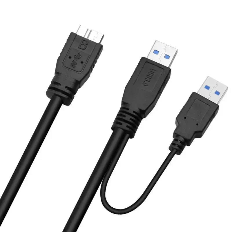 Ny USB3.0 Micro-B Mobile hårddisk Kabel Dubbelhuvud USB Strömförsörjningsdatakabel med extra strömförsörjning 0,6/1 meter