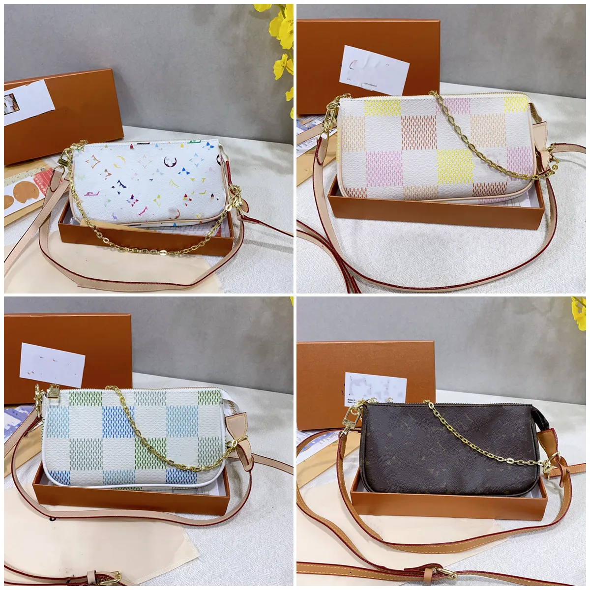 Women Luxurys Designers Bags Damier Multicolor Shoulder Bag Mini Handbags Pochette Accessories Crossbody Wallet Womens Purses Card Holder Messenger Purse