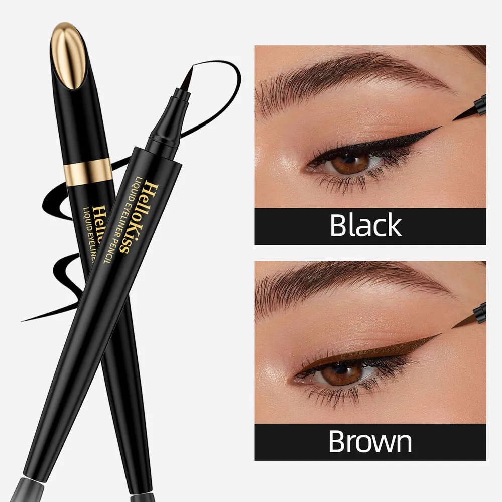 Hellookiss Ultra Fijne snelle drogende eyeliner pen waterdicht, zweetbestendige, niet -kleuring bruine eyeliner make -up