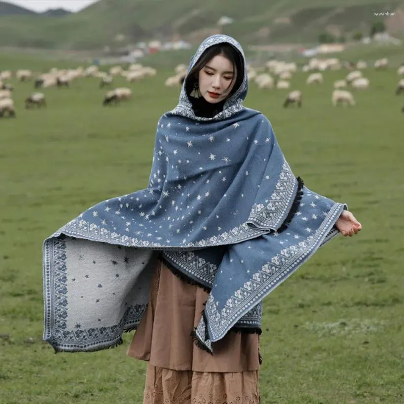 Coperte in stile etnico scialle coperta alla moda con cappuccio/mantello per il tempo libero e letti da viaggio lanciare lanci peluche a casa