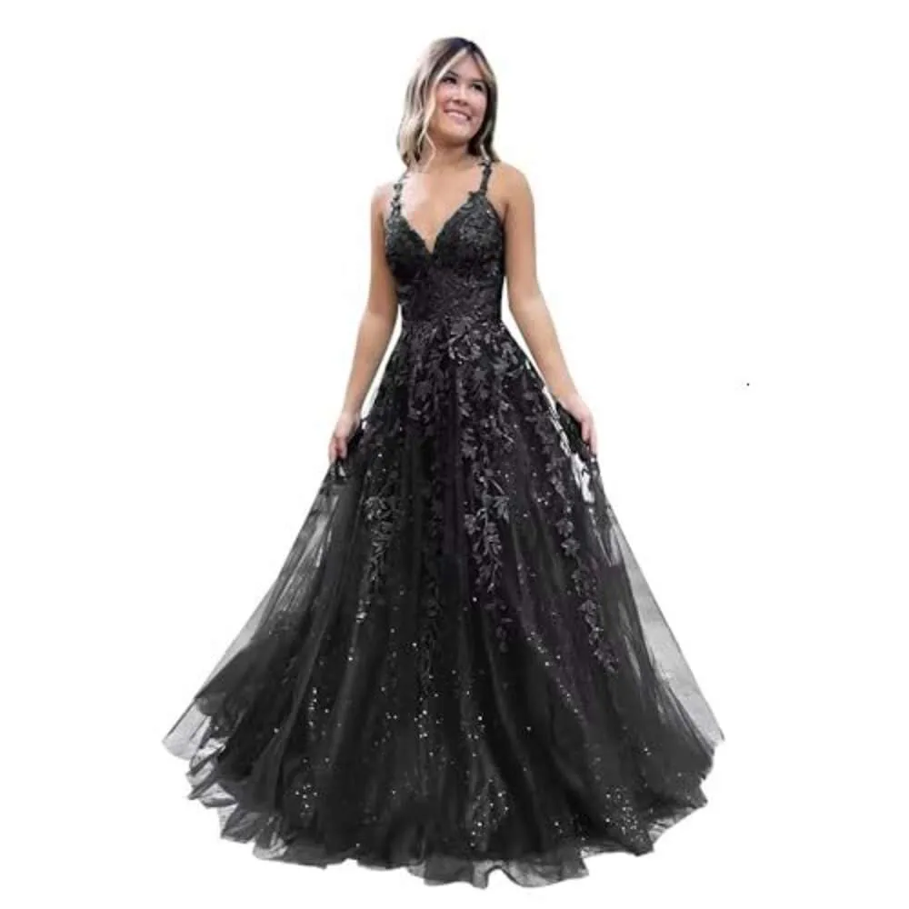 Tulle Prom Dresses 2024 Applliques A Line Ball Gown Spaghetti Strasp Formal Dresses for Women