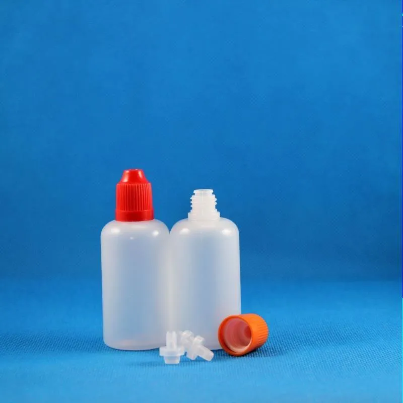 100 pcs 50 ml (5/3 oz) bouteilles de compte-gouttes en plastique Capes d'épreuve d'enfants