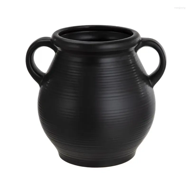 Vases en céramique noire en céramique vase avec décorations de salle de finition côtelée pour les hommes étagères beige décor une plante hydroponique chinoise