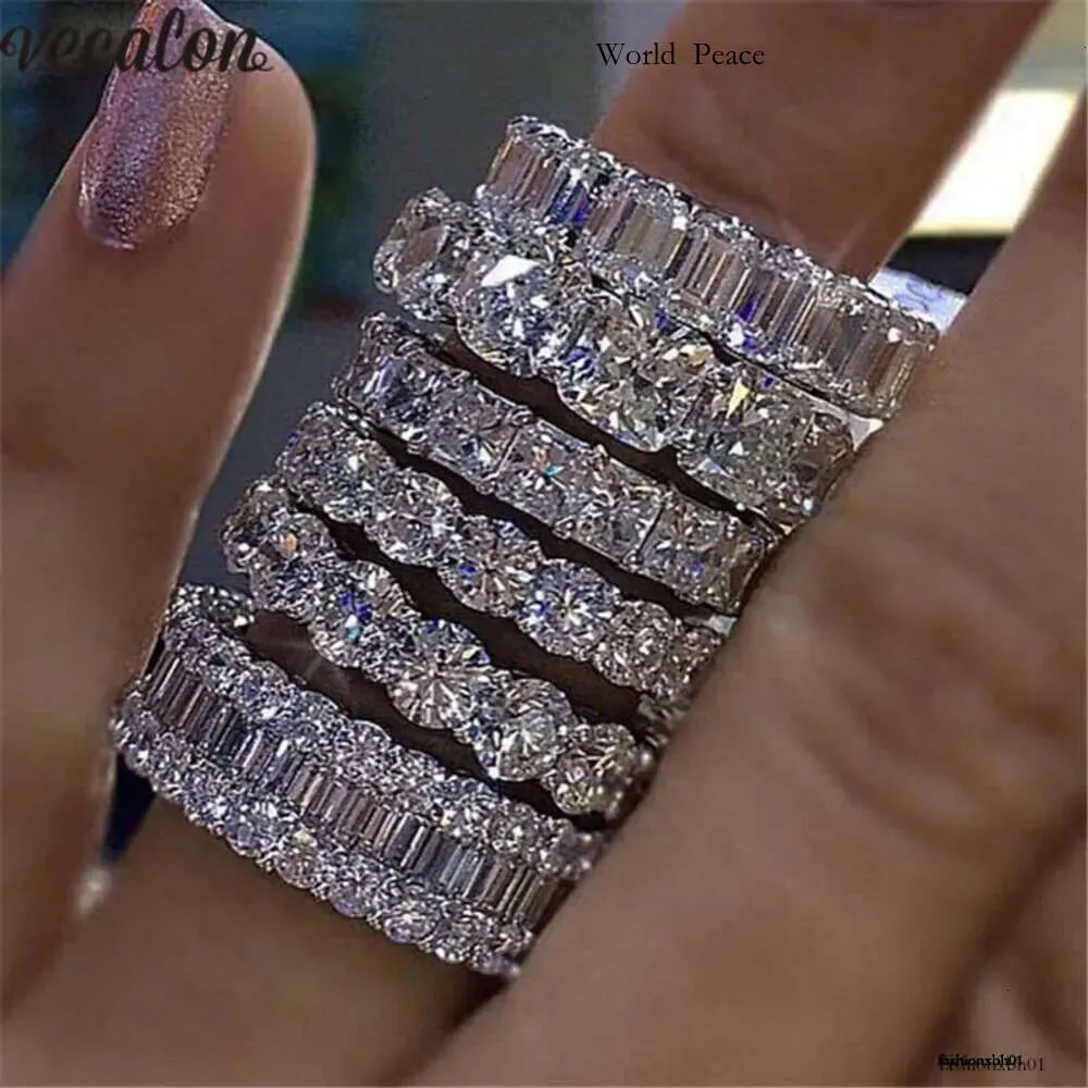 TiffanyJewelry Vecalon 8 styles lustres promesses bague de mariage sterling sier diamant anneaux de fiançailles pour femmes bijoux 619