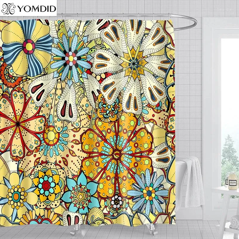 Duschgardiner Yomdid 1/4st Bright Flower Printed Curtain Set Polyester Bath med krokar Perfekt för badrum och partitionsdekor