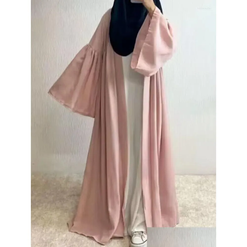 Ethnische Kleidung Dubai Dubai Middle Eastern Womens Cardigan Robe Solid Color Lose Bell Sleeve Jacke European und American Elegant Fashion Dhd9z