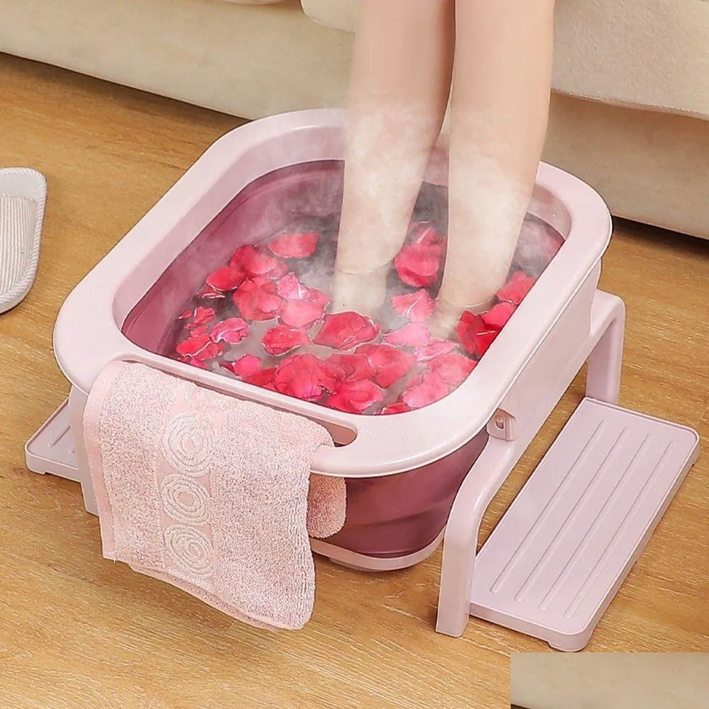 Bathroom Sinks Foldable Foot Tub Portable Spa Pedicure Buckets Water Mas Bath Soak Feet Container Thick Sturdy Plastic Basin Drop De Dhzpn