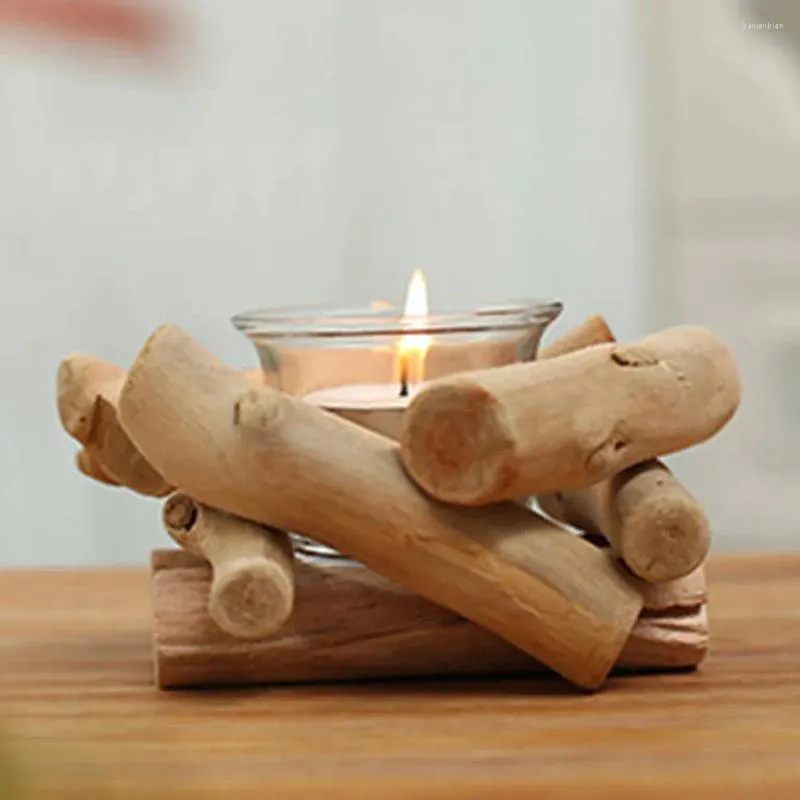 Candle Holders Craft Portable Home Wedding Art DIY Glass Decoration Delicate Wooden Stick Romantic Handmade Tealight Holder